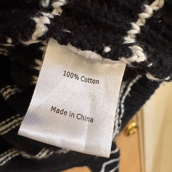 La Ligne Striped Half-Zip Cotton Cropped Sweater in Black/White - Size Medium - Picture 5 of 6